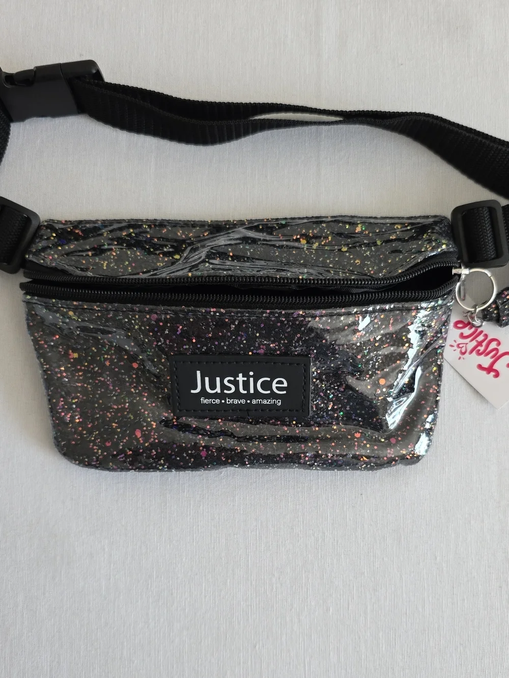 Justice Girls Belt Bag Metallic Confetti Under Plastic Nylon Adjustable Strap